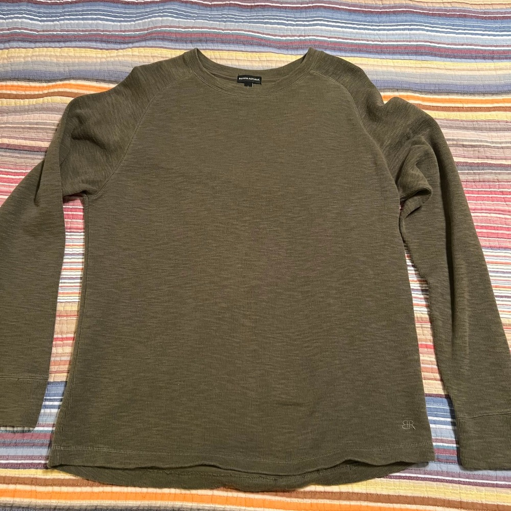 Banana Republic Men Olive Green Long Sleeve Crew Neck T-Shirt Size L